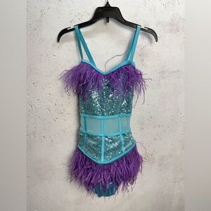 Weissman Dance Costume Blue Purple Feather
Leotard SAMPLE Size Small Adult NEW
